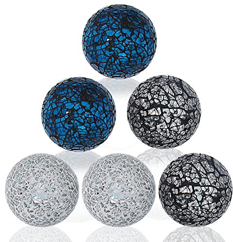 Kesywale 2.4 Inch Small Decorative Orbs Set of 6 Glass Mosaic Sphere Balls Centerpiece Glass Globe for Bowls, Vases and Dining Table Centerpieces Decor (B)