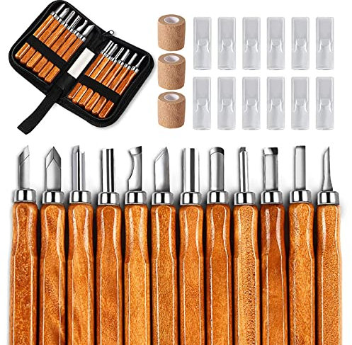 Holz-Schnitzwerkzeug Set, 12 Stück Hohlbeitel Stechbeitel Schnitzmesser Erwachsene Und Kinder Für Holz Mit Schleifsteine Tasche Haftbandage Holzschnitzerei Messer Werkzeuge Schnitzset