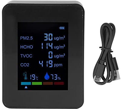 Acouto Air Quality Monitor, 6 in 1 CO2 Meter Air Quality Monitor Temperature PM2.5 TVOC HCHO Detector for Grow Tents Wine Cellars Homes Cars(White)