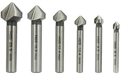 NORTOOLS Countersinks Bit Set 6PCS HSS 3 Fluted 90 Degree DIN335C Chamfering Countersinking Bits for Stainless Steel Cast Iron Aluminium Copper 6.3-20.5 mm