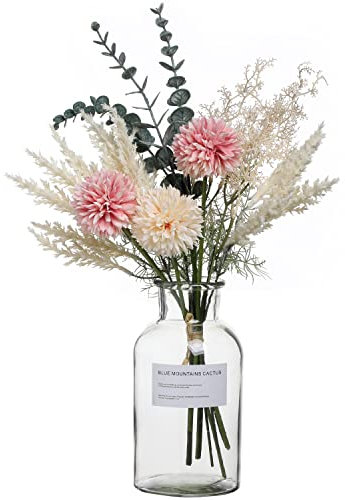 huaao Künstlich Blumen Seidenblumen Kunstblumenstrauß Chrysanthemum Eukalyptus Künstliche Pflanzen Blumenarrangements Dekoration Hochzeit Tisch Mittelstücke, Champage Rosa