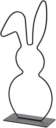 NaDeco Metallring Hase mit Fuß, in vielen Farben und Größen wählbar | Hasen Deko | Tischdeko Ostern | Dekoring | Osterdeko | Bastelring | Frühlings-Dekoration, Farbe:Schwarz, Größe:Knickohr 29cm