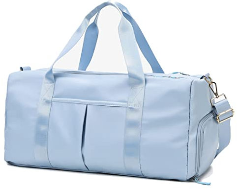 Sport-Turnbeutel mit Schuh & Nassfach Wasserdichte Reise-Duffel Tasche Erweiterbar Weekender Tasche für Damen Herren Handgepäcktasche Verstellbarer Riemen, Blau, Einheitsgröße