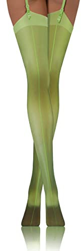 Sesto Senso Mujer Medias de Liga 20 DEN Costura Patrón Sexy PDP_02 3XL-4XL Verde claro