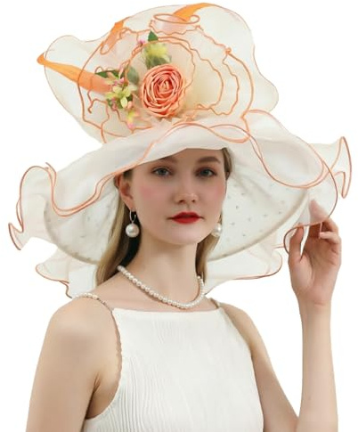 ORIDOOR Damen Organza-Stirnband, Hüte, Fascinator, Kirchenhut, Blumenmuster, Tee, Hochzeit