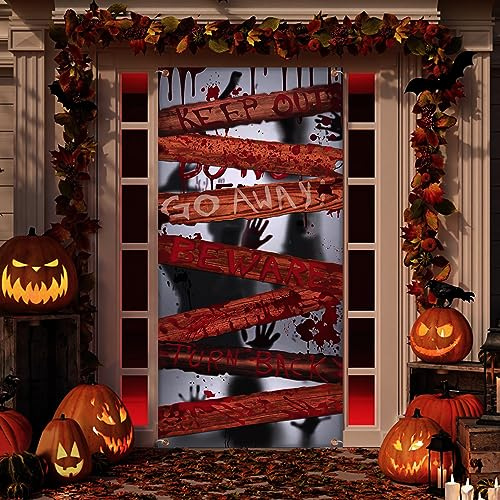 Cubierta grande de puerta de zombi de Halloween, 35 x 73 pulgadas, huella sangrienta de Halloween, decoración de puerta delantera, figura sombría, póster de Halloween, suministros de fiesta para