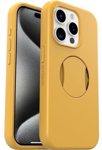 OtterBox OtterGrip Symmetry Plastic Case for iPhone 15 Pro for MagSafe, Drop Proof, Protective Case with Built-In Grip, 3x Tested to Military Standard, Yellow, 77-93146