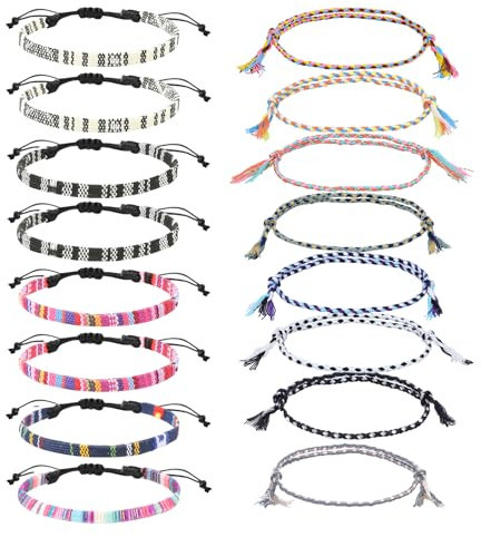 GVSAVY 16-Piece Bohemian Style Bracelet Set, Hand Woven, Skin Friendly, Adjustable, Suitable for Outdoor Sports, Parties or Surfing