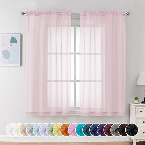 Chyhomenyc Cortinas traslúcidas de 54 pulgadas de largo, 2 paneles, cortinas cortas de gasa para comedor, ventanas pequeñas, baño, sala de estar, dormitorio, bolsillo para barra, 107.7 cm de ancho x