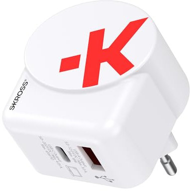 SKROSS - Euro USB Charger AC65PD Con Cavo USB C - Caricatore da Muro 2 USB Power Delivery Utilizzo in Europa - 65 W - Cavo USB-C da 160cm Incluso - Tecnologia GaN