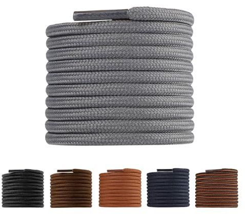 LARGERED Round Shoe Laces Work Boot Laces Heavy Duty, Durable Thick 4mm Shoelaces for Trainers Shoes Walking Hiking Boots, Replacement Round Lace Rope Laces for Men Women, Grey-110CM-2Pairs
