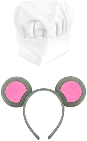 Oblique Unique® Kostüm Accessoire Set Maus Ohren Haarreif und Kochmütze Koch Chef Hut Mütze Kopfbedeckung Fasching Karneval Motto Party