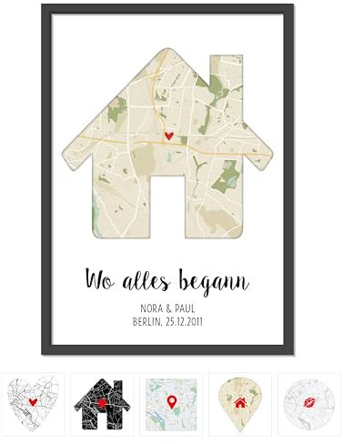 OWLBOOK® Geschenke für Frauen | Wo alles begann Bild mit Landkarte & Koordinaten | Personalisierte Geschenke | Geburtstagsgeschenke für Frauen | Hochzeit Jahrestag Einzug Retro Karte Papier