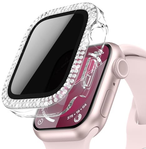Neitra Privacidad Protector Pantalla Funda para Apple Watch 44mm Series SE 2023/6/5/4, Carcasa Protector Bling Diamond con HD Anti-Spy Película de Cristal Templado, Funda protectora para iWatch 44mm
