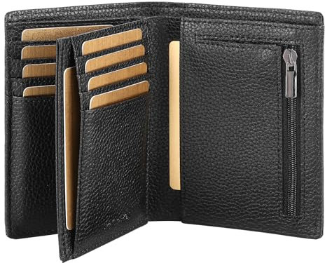 SkaTtesKai Geldbörse Herren Leder mit RFID Schutz Portemonnaie Groß mit Münzfach 13 Fächer Echtleder Geldbeutel für Männer Und Damen Brieftasche Wallet Portmonee,Litschi schwarz