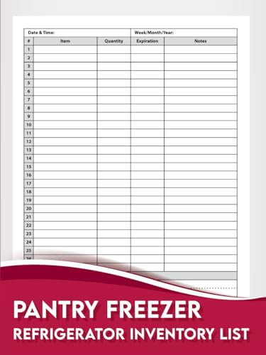 Pantry Freezer Refrigerator Inventory List: Refrigerator Inventory Book Ideal for Recording Family Supplies, Grocery, Food Items, Quantity, and Expiration Date.
