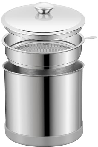 Ohtomber 1,2 l Speckfettbehälter mit feinmaschigem Sieb und rutschfestem Silikon, Speiseölbehälter, Fettbehälter, Filterbehälter für Küche, gebrauchter Fritteusen-Fettölhalter Topf