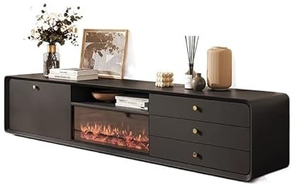 Cheminée Table TV avec cheminée en Bois Massif, Meuble de Luxe simulant Les Flammes, mobilier de Salon Moderne Cheminée Electrique(Noir)