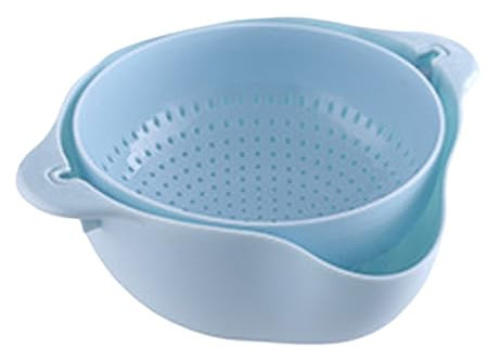 HAOHIZE Passoire avec bol, bol de lavage de fruits avec passoire et passoire rotative double couche pour légumes et fruits, panier de séchage pour cuisine Bleu