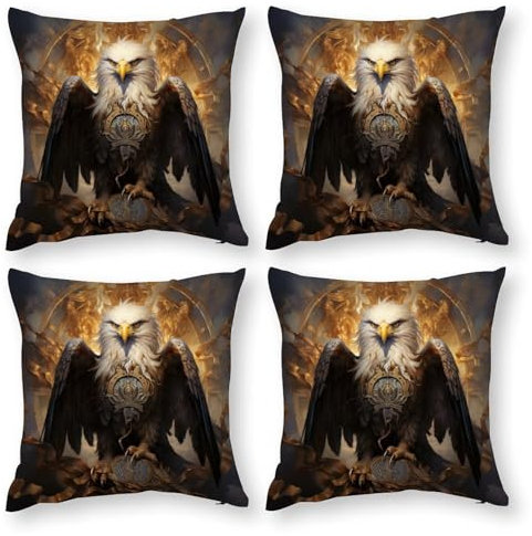 NACHOMACHO Art Eagle 4er Set Kissenbezüge Mit Reißverschluss - Dekorative Kopfkissenbezüge Für Sofa, Schlafzimmer, Auto - Geeignet Für Allergiker 32x32