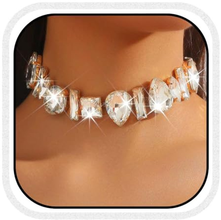 Fashband Halskette mit Kristallen, Choker-Halskette, silberfarben, Strasssteine, glitzernder Halsschmuck für Damen (C)