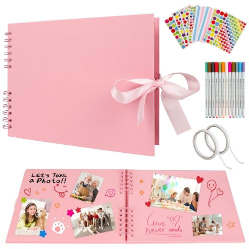 Album fotografico per scrapbooking, fatto a mano, album dei ricordi, 80 pagine, formato A4, con 12 pennarelli metallici, kit per album di ricordi di famiglia, matrimonio, regalo per bambini, rosa