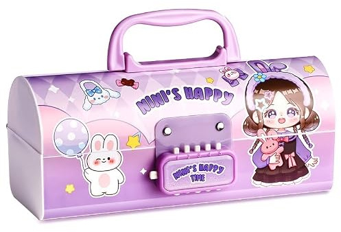 SAJANI Multi-Functional Pencil Box with Double Password Lock, Stationary Organizer Case, Suitcase Style Pencil Case for Boys & Girls (Pack of 1), Mini's Happy Time, Modern