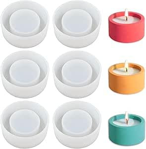 6 Stück Rund Kerzenhalter Form, Beton Silikonform Kerzenhalter, Einzelnes Löchern Silikon Giessform DIY Zement Kerzenhalter, Kerzenhalter Silikonform Zum Gießen Silikon für Heimdekor