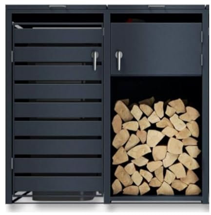 DWD® Garden Single Wheelie Bin Hideaway with Lift Lid 120L/240L Waste Bin Storage Shed w/Locking Grey Doors Firewood Rack Store Integrated Tool Storage, Lift Up Lid Weather Proof Stylish