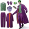 IEEILULU Joker Kostüm Herren, Horror Clown Halloween Killer Outfit Set Mit Lila Mantel, Grüne Weste, Hose, Krawatte, Falschem Hemdkragen Und Handschuhen (2XL)