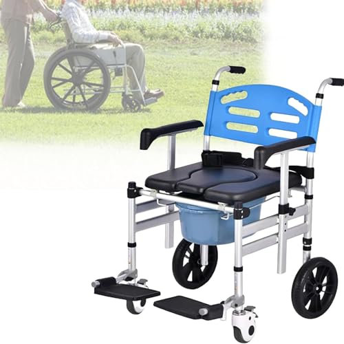Cplsntaeam Folding Shower Commode Wheelchair,3-in-1 Rolling Wheelchair for Safe Bathing,Shower Chair with Arms and Backrest, Mobile Potty Chair Bath Wheelchair for Elderly, Disabled, Handicap