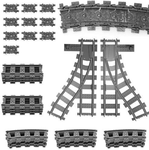 32PCS City Train Tracks, Classic Train Tracks Accessories, Railroad Building Toy Compatible with All Major Brand- 8 Straights, 2 Crossing Rails, 10 Flexible Rails, 12 Curved Rails(5CM/1.96IN)