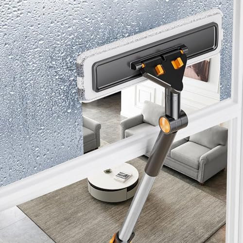 Duschabzieher Langer Stiel Teleskop Fensterabzieher, Wasserschieber und Fensterwischer 2 in 1, 90-130cm Duschabzieher mit Teleskopstiel Fensterputzer Set Bad Fliesen Abzieher Dusche Boden (Schwarz)