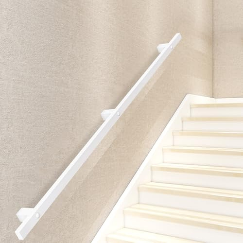 Lonmrrton Weißer Treppenhandlauf, wandmontiertes Treppengeländer mit Metallhalterungen und Schrauben, sicheres rutschfestes Treppengeländer für den Innenbereich im Loft-Korridor, modern(200cm)