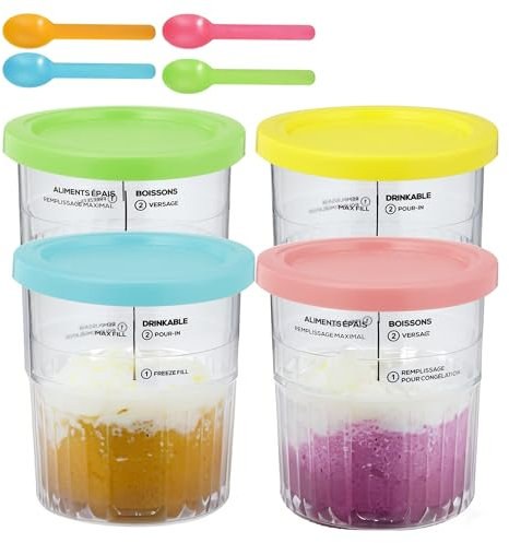 4 Pieces Ice Cream Container for Ninja Creami Deluxe Pints,680 ML Recipiente Creami para Ninja Creami Deluxe Pints para ninja NC500 NC501 Serie,Lavavajillas compatibles