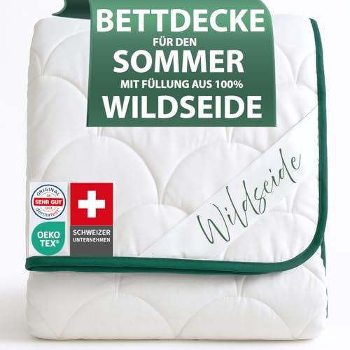 Welldora Sommerdecke 200x200 leicht | Füllung 100% kühlende Wildseide | Luftige Bettdecke für den Sommer | Oeko-Tex Zert. in der Schweiz | Fachärztl. geprüft für Allergiker | Luxuriöse Decke Kühldecke