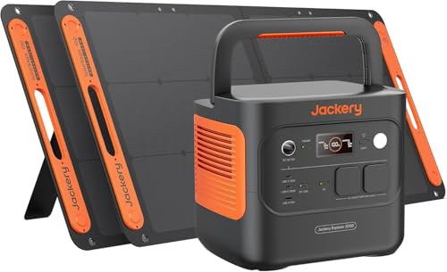 Jackery Explorer 2000 v2 Estación Portátil con 2x100W Panel Solar Plegable | 2042Wh/2200W de Gran Potencia (Max 4400W), Generador Solar Carga Rápida de 0-80% en 52 min para Camping, RV, Apagón