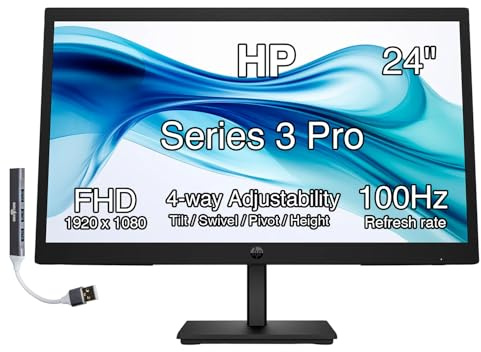 HP Series 3 Pro 324pe 61 cm 100Hz FHD IPS Monitor con inclinación/giro/pivote/altura ajustable, altavoces duales integrados de 2 W, montaje VESA (100 mm), VGA, Displayport, HDMI con concentrador DKZ