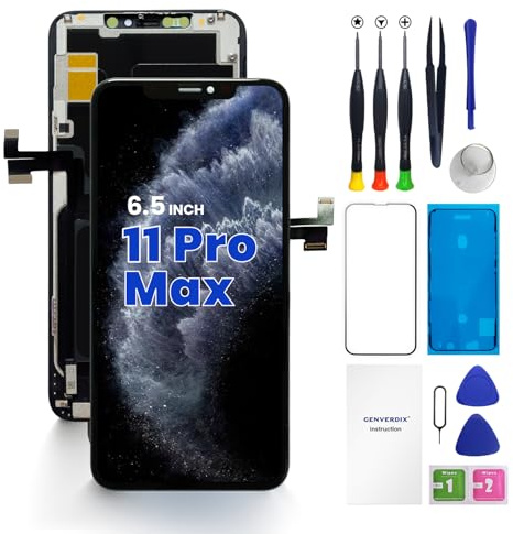 Genverdix for iPhone 11 Pro Max Screen Replacement, 6.5 ’’ 3D Touch FHD Display Digitizer Repair kit Fully Compatible with Face ID, High Contrast and Sharp Detail, Easy Installation