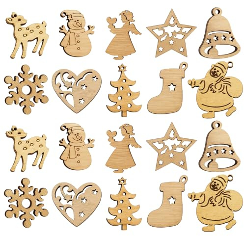 Decoraciones de madera para árbol de Navidad, 100 piezas de decoración de madera para manualidades, adornos de vacaciones, decoración festiva del árbol, 3 cm