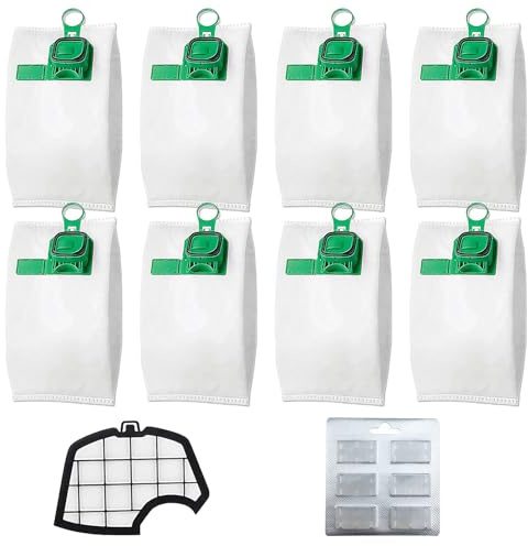 8 bolsas para aspiradora Vorwerk Kobold VK140 VK150 FP140 – Bolsas de filtro de repuesto con 1 filtro protector del motor, alta eficiencia de filtración, multicapa y duradera