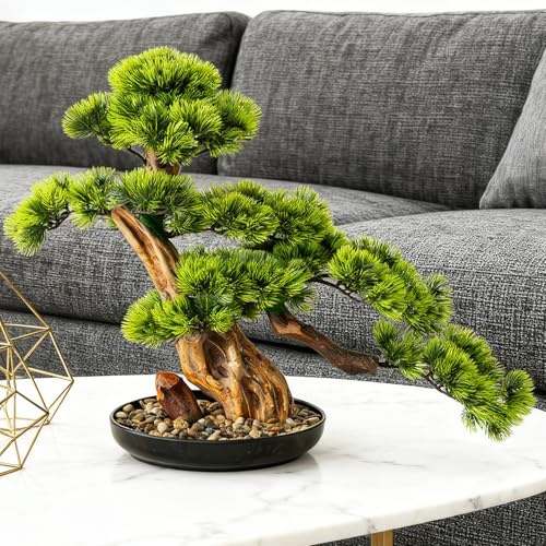 Kunstbonsai Bonsai Naturgetreue Künstliche Baum Pflanze Kunstbaum Bonsai Im Topf, Japanische Zeder Kiefer Kunstpflanze Zimmerpflanzen Deko Für Baddeko Desktop Büro, 45cm Hoch