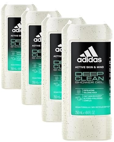 Adidas - Active Skin & Mind - Gel Douche Deep Clean Homme - Clean & Vegan et Flacon recyclé - 250 ML (Lot de 4)