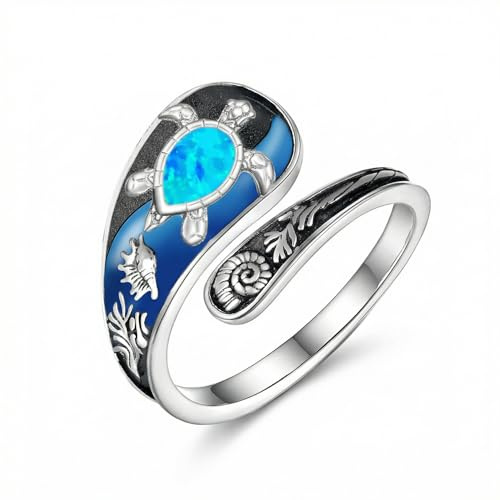 CUPENDA Bienen/Libellen/Kolibri/Kardinal/Schildkröte/Schädel Ring 925 Sterlingsilber Opal Löffel Verstellbare Vintage Ring Vintage Schmuck Für Damen Mutter