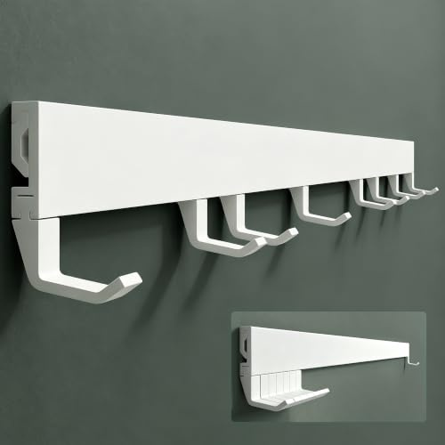 Mai & Mai Garderobenleiste aus Aluminium mit 8 Verstellhaken Matt Schwarz | Hakenleiste zum Bohren, verschiebbare Garderobenhaken und Wandgarderobe für Bad Küche Flur Schlafzimmer, 80cm Stalo-10