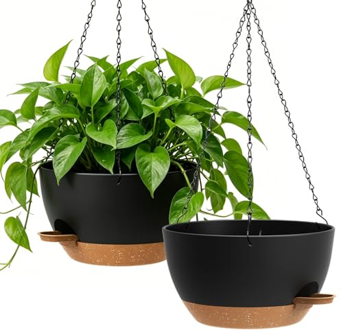 WSMKSZ 33cm Große Selbstbewässernde Blumenampel, 2er Set Blumentopf Hängend | Dicke Kunststoff Pflanzenampel mit Wasserreservoir & Drainageloch, Hängetopf Innen Außenbereich für Balkon, Veranda sowie
