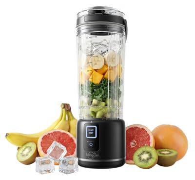 Sangcon Blender Portable 500ml, Mixeur Smoothie USB Rechargeable, Mini Blender pour Fitness, Bureau & Voyage, Blender Personnel 6 Lames & 2 Modes, Mixe Glace & Fruits Surgelés, Noir