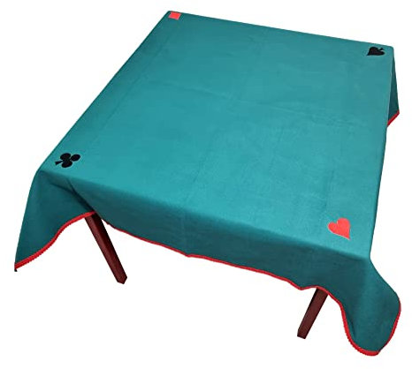 JYW Poker Bridge Gaming Table Cloth 47 X 47'' Square Casino Card Nights Green Machine Washable Embroidered