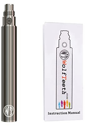 WOLFTEETH High Power 1100mAh Replacement eGo-T Shisha Pen Battery Electronic Cigarette (0ml Nicotine Free/Silver 1013)