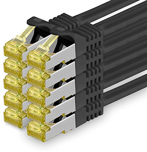 1aTTack.de Cat.7 network cable 3.0 m black pack of 10 Cat7 Ethernet cable network LAN cable raw cable 10 Gb s SFTP PIMF LSZH set patch cable with Rj 45 plug Cat.6a